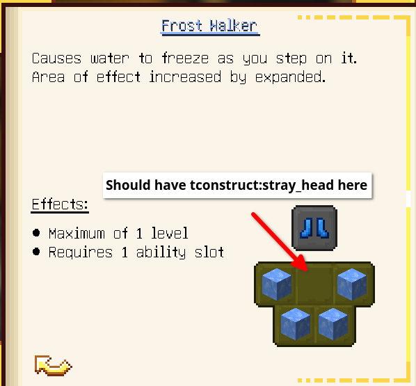 Image of "Frost Walker" page with tconstruct:stray_head missing